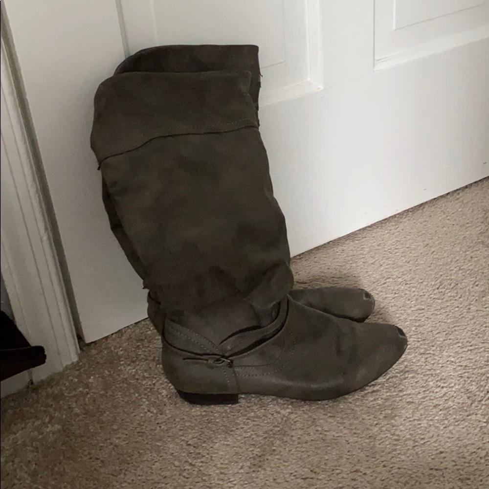 Grey leather boots